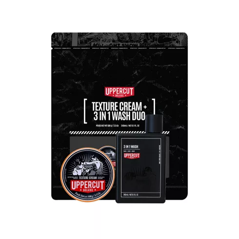 Uppercut Deluxe - Xmas ajándékcsomag Férfiaknak (Texture Cream + 3 az 1-ben Sampon & Tusfürdő)