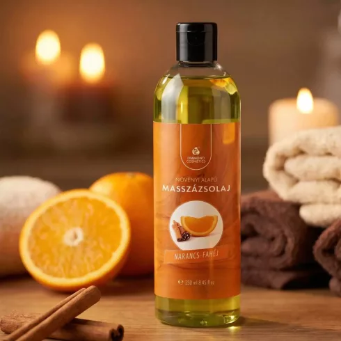 Masszázsolaj Narancs–Fahéj illattal - 250ml – Vérkeringés-serkentő és Energizáló hatású