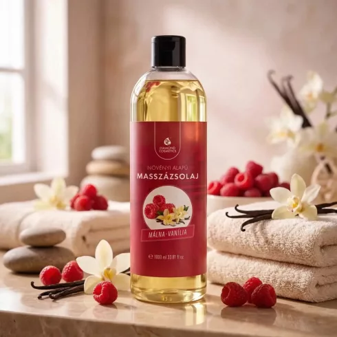 Málna–Vanília illatú masszázsolaj – 1 liter – Relaxáló és nyugtató hatású