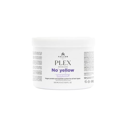Kallos Plex Bond Builder NO YELLOW hamvasító hajpakoló krém növényi proteinnel és peptid komplex-szel 500 ml