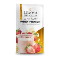   SUPER TASTY WHEY PROTEIN - PRÉMIUM TEJSAVÓ FEHÉRJE ITALPOR 30 g - Eper-fehér csokoládé ízű VALÓDI EPERDARABOKKAL!