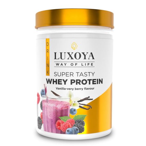 SUPER TASTY WHEY PROTEIN - PRÉMIUM TEJSAVÓ FEHÉRJE ITALPOR 450 g PET - Vanília-erdei gyümölcs ízű