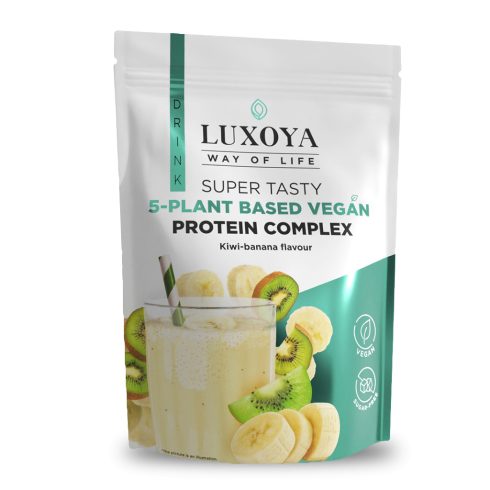 SUPER TASTY 5-PLANT BASED VEGAN PROTEIN COMPLEX - 5 FÉLE NÖVÉNYI FEHÉRJEFORRÁST TARTALMAZÓ VEGÁN FEHÉRJE ITALPOR 450 g - Kivi-banán ízű
