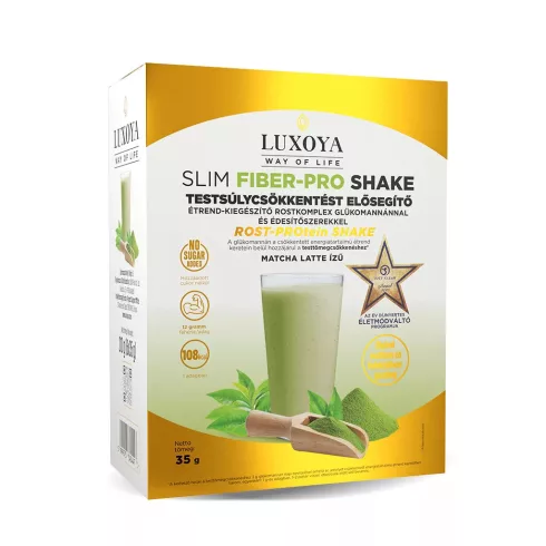 Slim Fiber-Pro Shake - Matcha Latte - Testsúlycsökkentést elősegítő étrend-kiegészítő rostkomplex glükomannánnal és édesítőszerekkel - 6x35g