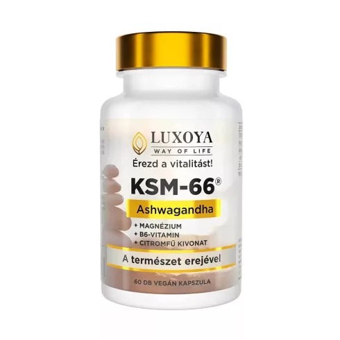 KSM-66 Ashwagandha növényi kivonatokkal és B6-vitaminnal dúsított étrend-kiegészítő kapszula - 60db